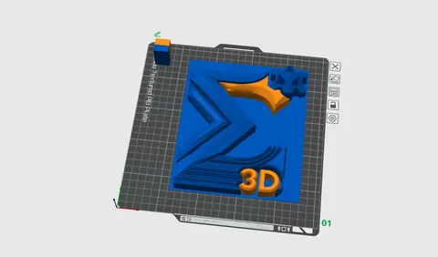 Captura real da tela do fatiador 3D mostrando o modelo posicionado na mesa de impressão antes da fabricação.